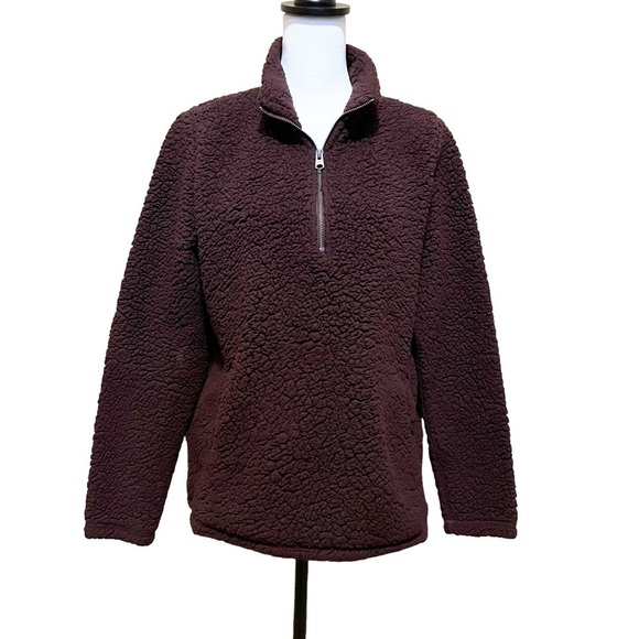 A&F Abercrombie & Fitch Half Zip Pullover Sherpa Jacket Maroon Women’s Size L - Picture 1 of 8
